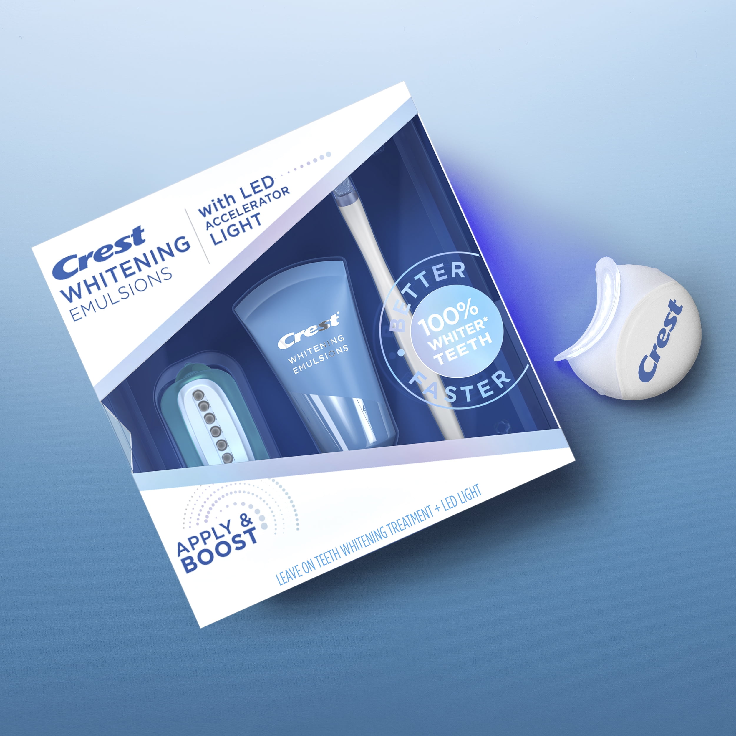 Crest Whitening Emulsions with LED Accelerator Light Leave on