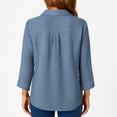 thumbnail image 4 of OIOLOYJM 3/4 Sleeve Women's Button Down Shirts Collared Textured Business Blouses Loose Fit Dressy Casual Fashion Work Tops with Chest Pocket Blue XL, 4 of 4