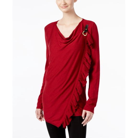 INC International Concepts Petite Ruffled Draped Sweater Glazzed Berry PXS