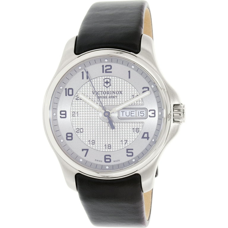Swiss Army Men s Officer s 241550 Black Leather Swiss Quartz Watch