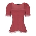 thumbnail image 1 of CAMISA VICTORIANA INSPIRE CHIC PARA MUJER CON ESCOTE CORAZÓN Y MANGAS ABULLONADAS, BLUSA GÓTICA CON LACITOS PARA HALLOWEEN, TALLA XS, ROJO SANDÍA, 1 of 6