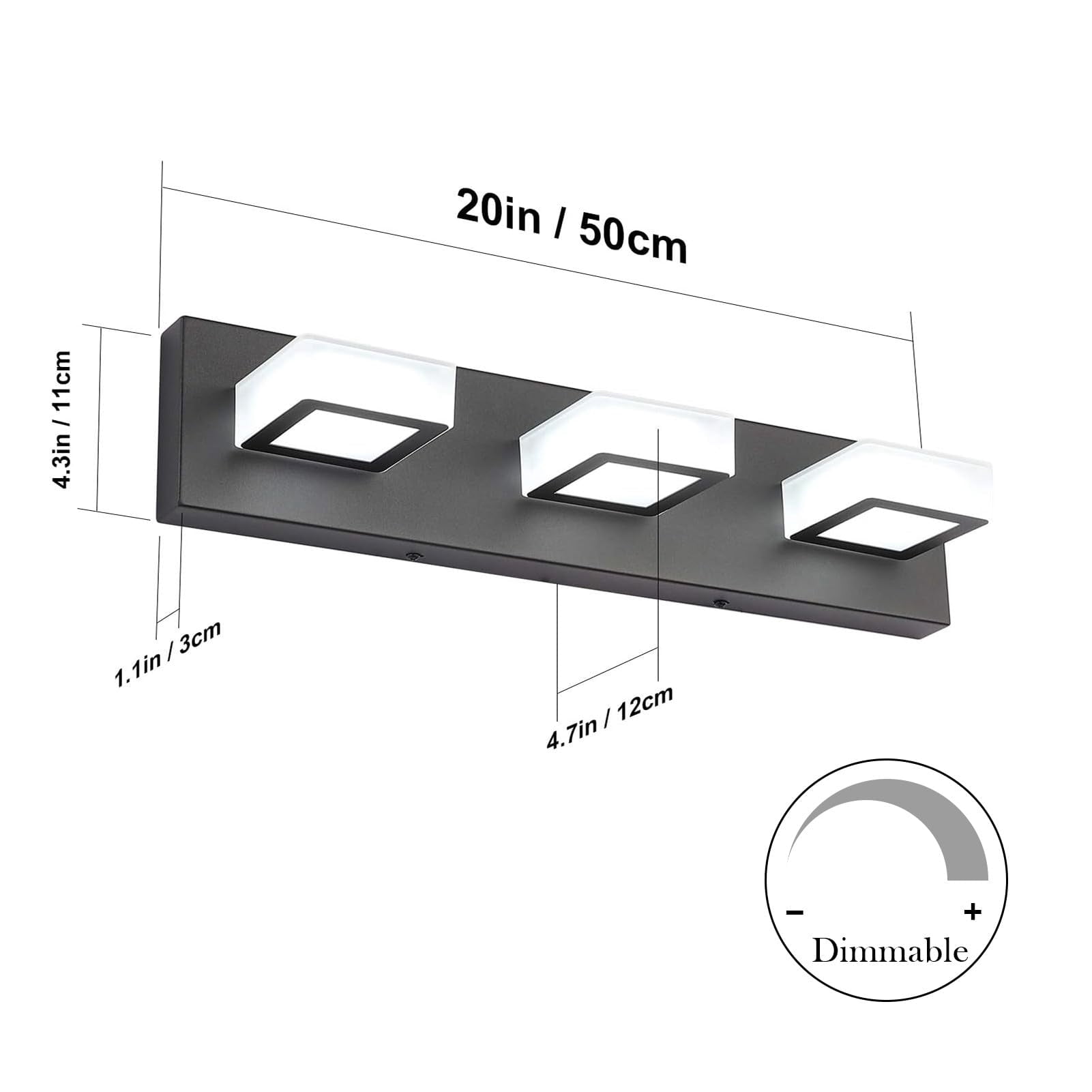 5 Color Temperature Modern Led Black Bathroom Vanity Lights Dimmable Acrylic Wall Lighting Fixtures