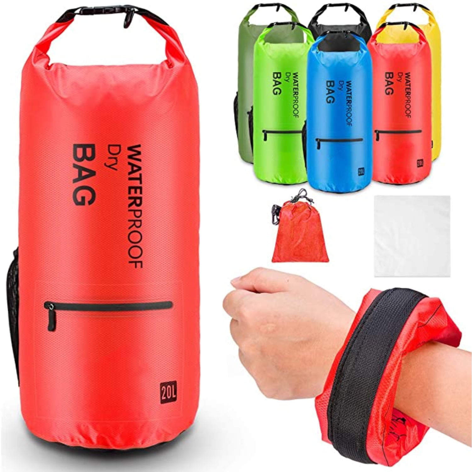 Waterproof Floating Dry Bag Backpack with 2 Exterior Zip Pocket 