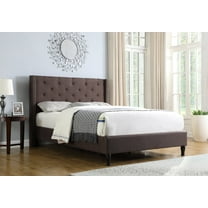 Full Size Upholstered Platform Bed Frame with 51" Tall Headboard - Button Tufted Cloth Bed - Wood Slat Support with Storage Space- No Box Spring Needed- Easy Assembly- Brown - OLIVER & SMITH