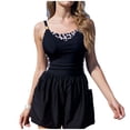 thumbnail image 5 of Swim Rompers for Women Tummy Control One Piece Round Neck Swimsuits with Short Modest Sporty Bathing Suit Swimwear with Pockets Black 2 L, 5 of 8