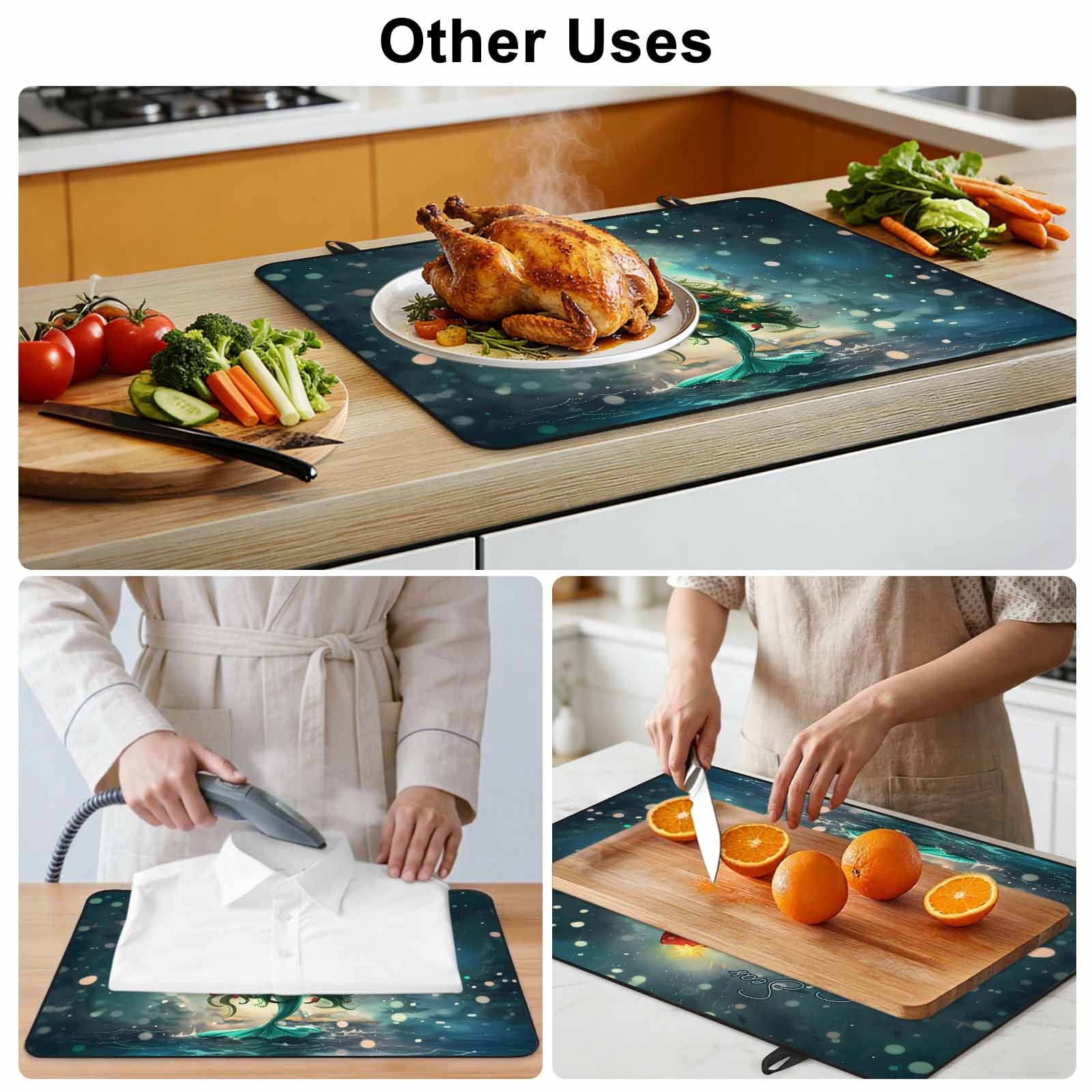 Coastal Christmas Stove Top Cover for Electric Stove, Heat-proof & Non Slip Glass Top Stove Cover Protector, Xmas Pine Tree Ocean Beach Green Kitchen Flat Cooktop Rubber Mat 24x21 Inches