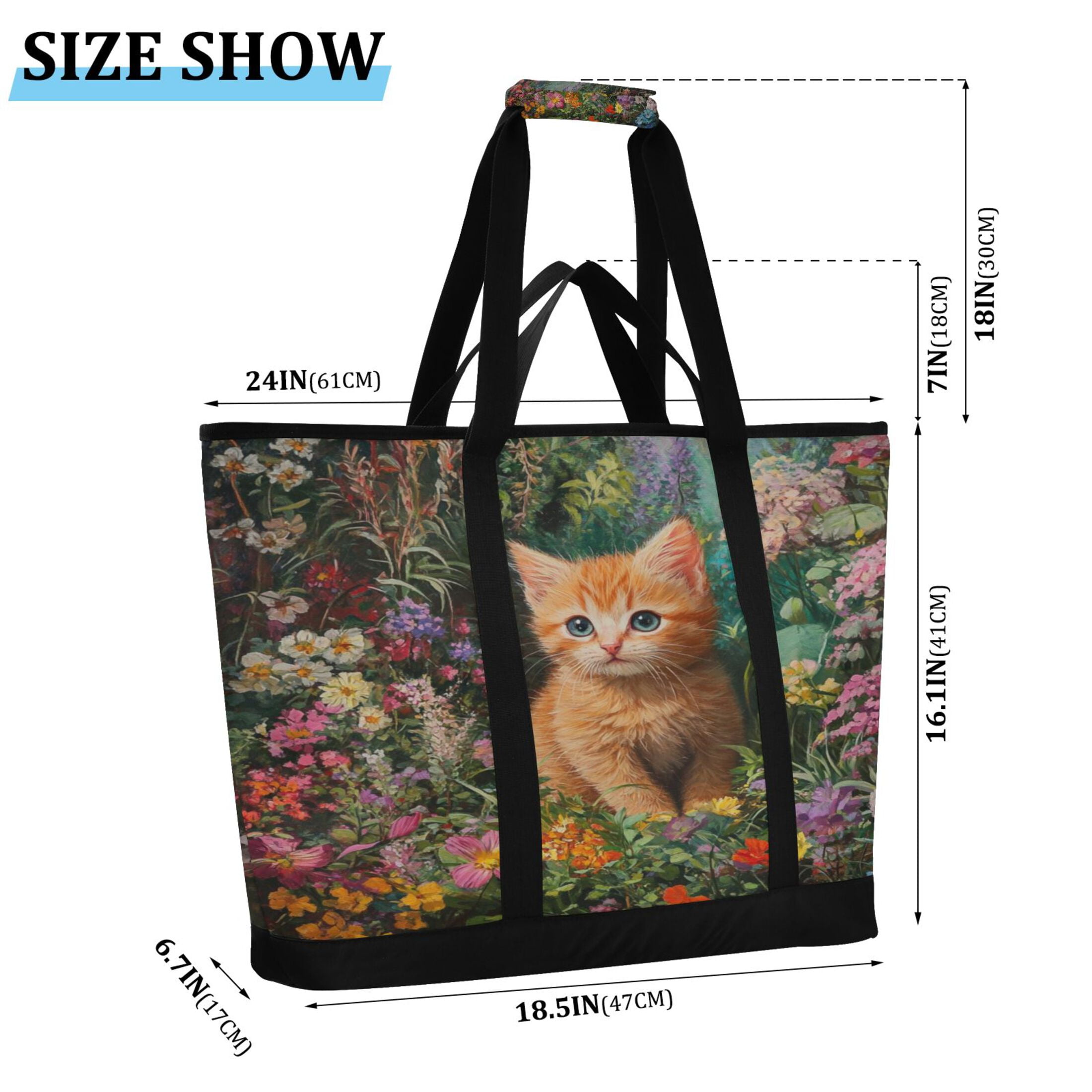 Large Hand-held Ice Pack Picnic Bag Insulation and Refrigeration Suitable for Shopping Picnics and Camping Garden Orange Cat
