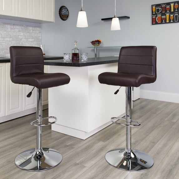 Brown Vinyl Adjustable Height Barstool with Rolled Seat