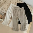 thumbnail image 4 of Odeerbi Toddler Girls Flared Pants Rib Knit Cotton Long Pants 1-10 Years Cute Side Slit Solid Color Versatile Mid Waist Bell Bottom Pants Coffee, 4 of 5