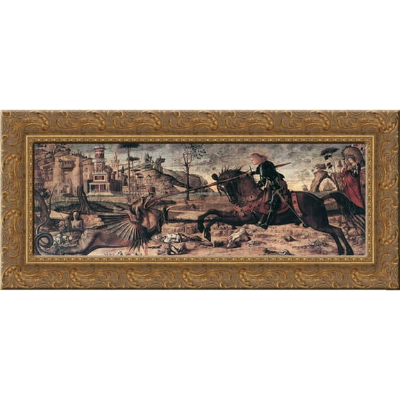 St. George and the Dragon 24x14 Gold Ornate Wood Framed Canvas Art by Carpaccio, Vittore