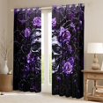 thumbnail image 2 of Homewish Goth Sugar Skull Kitchen Curtains,Purple Romantic Rose Black Out Curtains Pack of 2 (42x63 Each),Halloween Living Room Curtains, 2 of 6