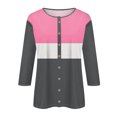 thumbnail image 4 of Jinhomg 3/4 Sleeve Button Down Tees for Women Trendy Color Block T-Shirts Fall Lightweight Comfort Going Out Wear Pink XL, 4 of 6