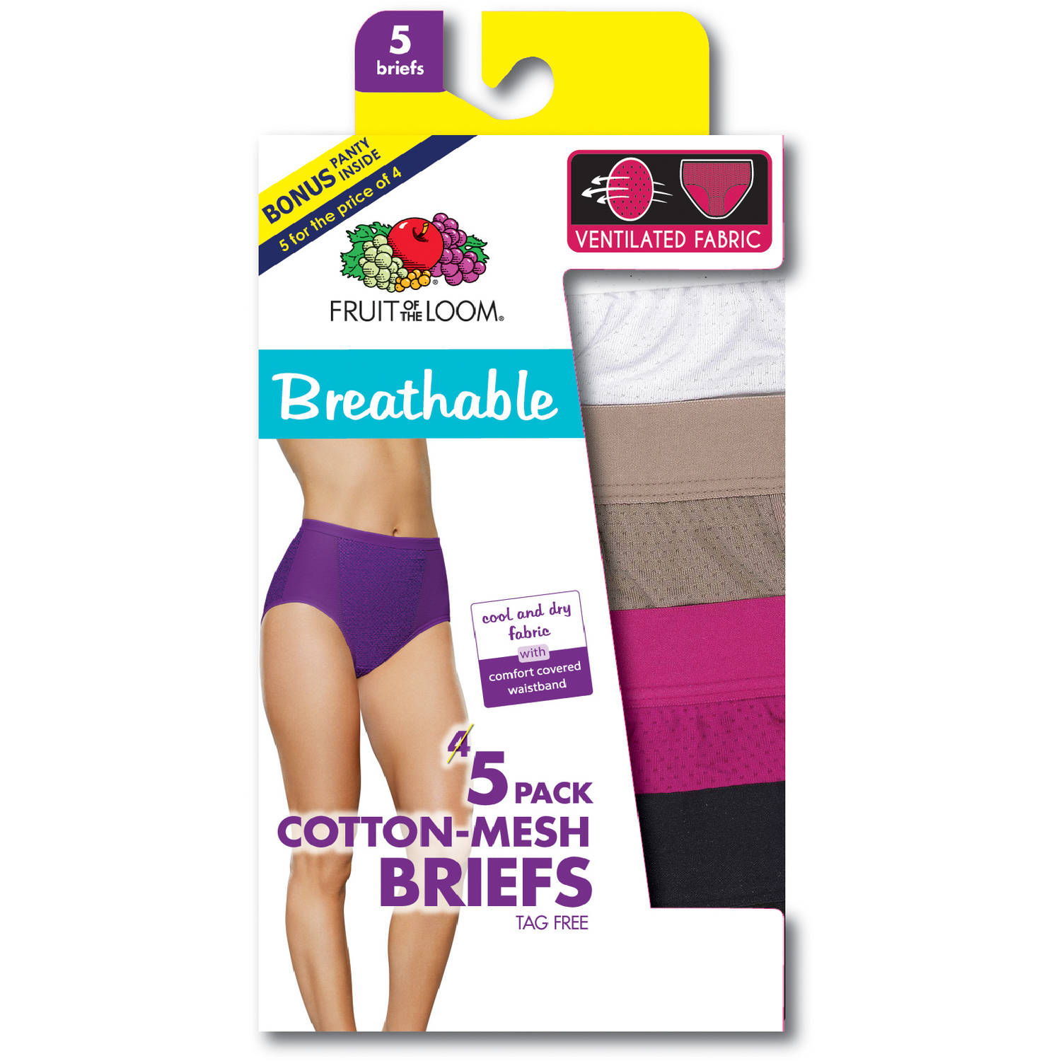 Confezione Da 5 Mutande Donna Fruit Of The Loom – Vita Bassa, Tessuto Traspirante, Morbide E Senza Etichetta