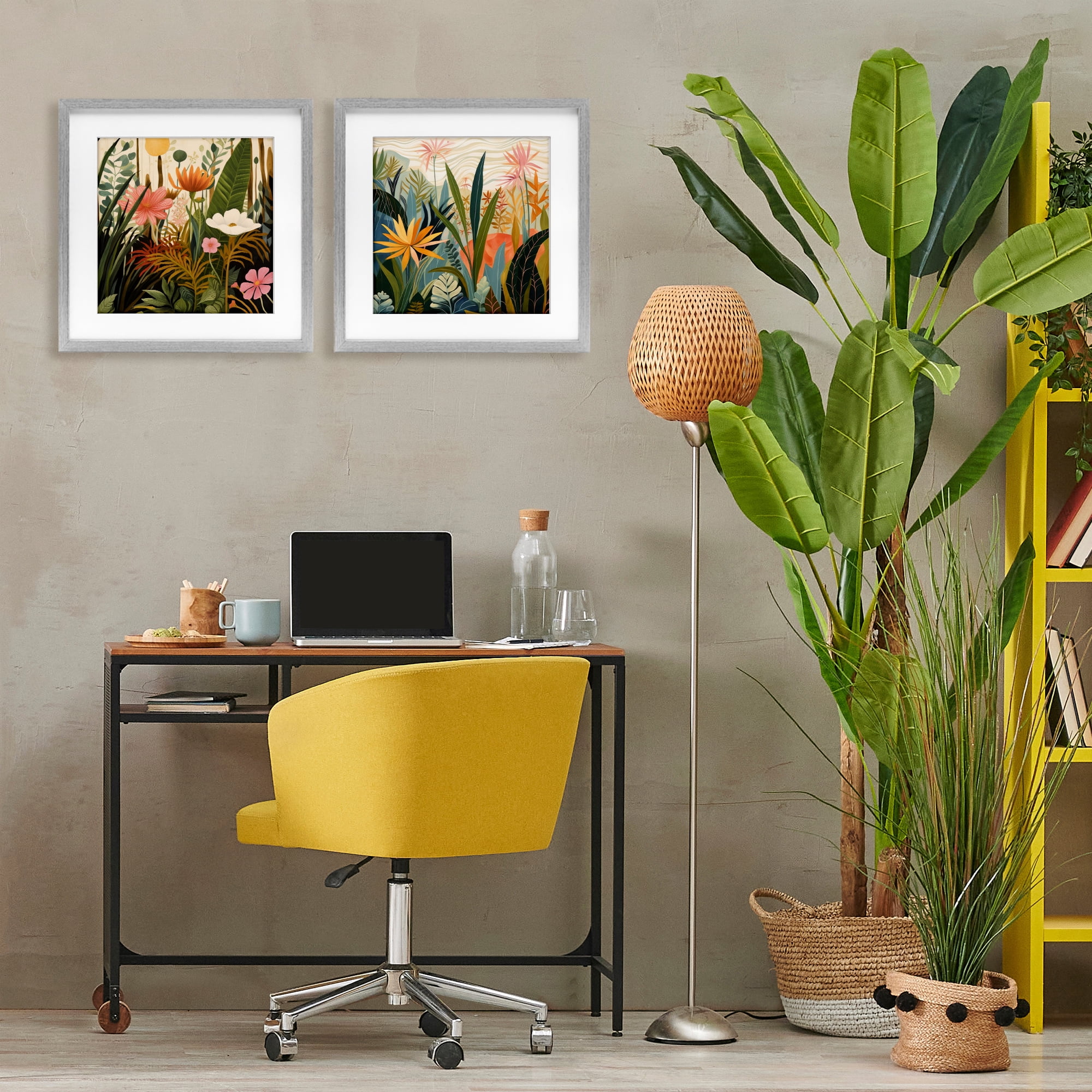 Stupell Industries Botanical Embrace Blooms 2 Piece Gray Framed Print Under Glass Set, design by Lazar Studio
