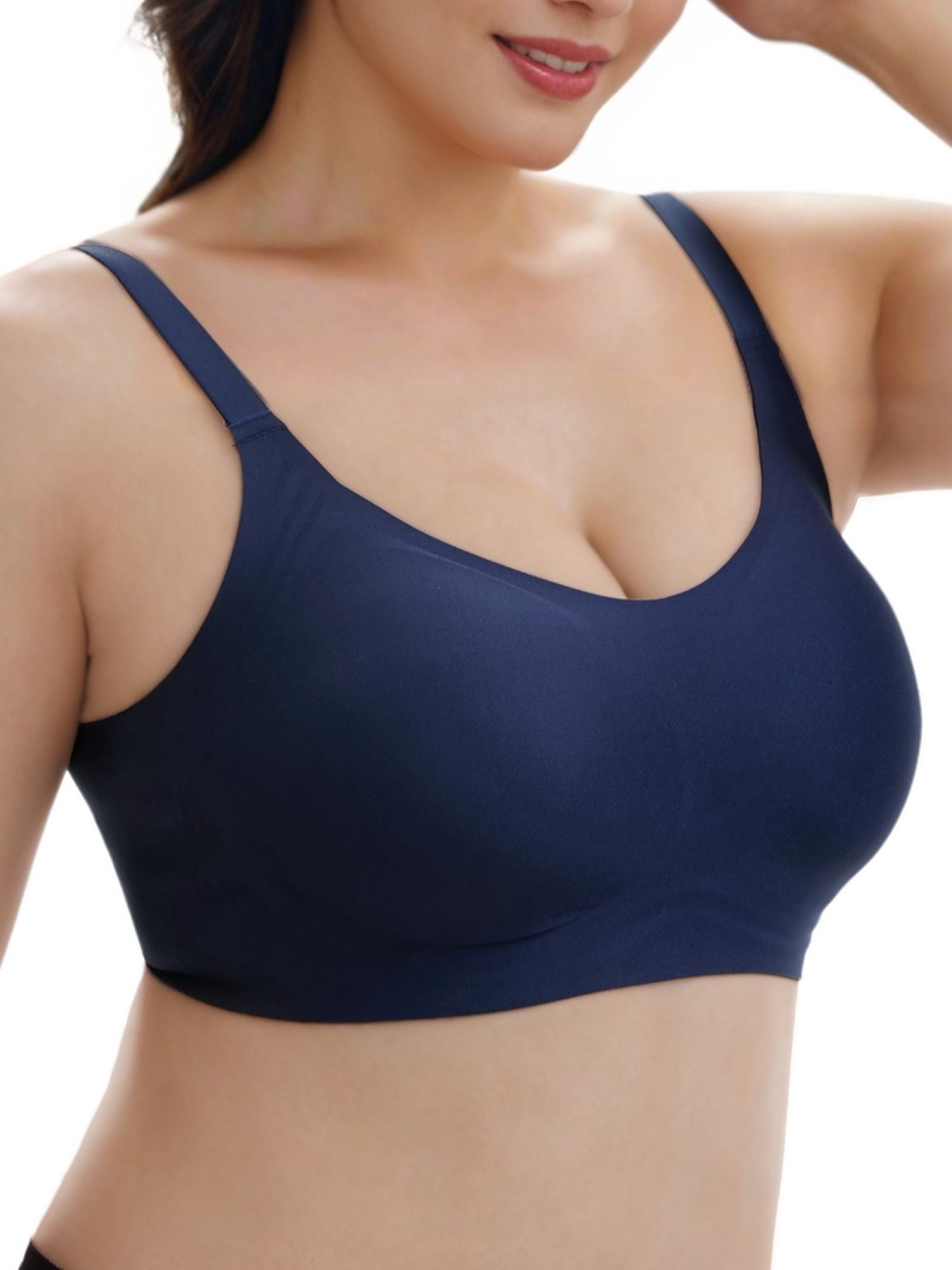 YOURISS Wireless Plus Size Bra Full Coverage Seamless Support Bra Dark Blue 4XL Everyday Comfort Lounge Sleep Bra U Back with 4 Row Hooks