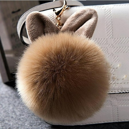 Hairball car chain -Rabbit Fur Pom-pom Key Chain Bag Charm Fluffy Puff Ball Bow Key Ring Car