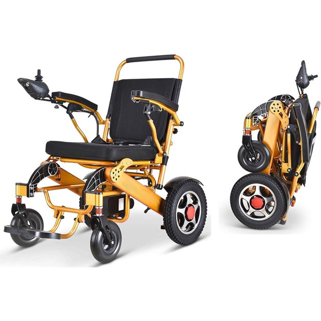 Fauteuil Roulant Électrique Pliable et de Voyage Fauteuil Roulant Électrique Fauteuil Roulant Mobile Pliable Portable Fauteuil de Mobilité Médicale Or