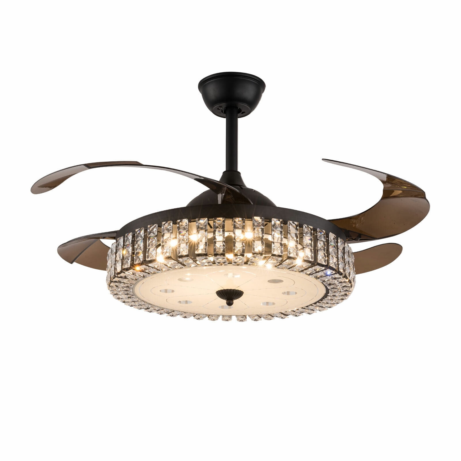 CNCEST 42"Modern Crystal LED Chandelier Fan 3Color Change Ceiling Fan Light+Remote