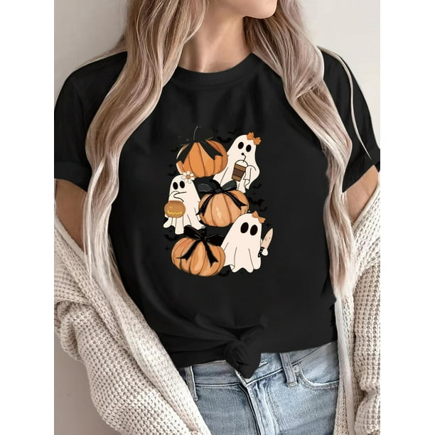Halloween-themed, Halloween print top, short sleeve. Cotton, perfect for gatherings and parties, ideal for all seasons