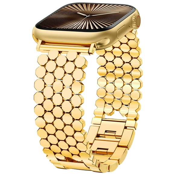 Wearlizer Compatible with Apple Watch Band 41/40/38/44/45/46/49/42mm Women, Dressy Honeycomb Metal Watch Band Designer Bracelet Wristband for iWatch Series 10 9 8 7 6 5 4 3 Ultra SE