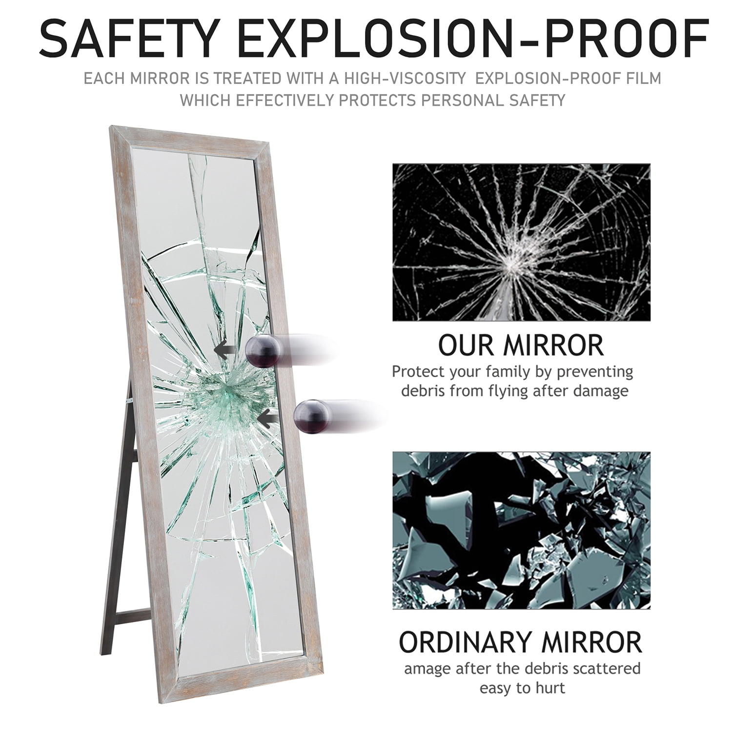 65"x22" Modern Rectangle Full Length Mirror Full Mirror Floor Mirror with Standing