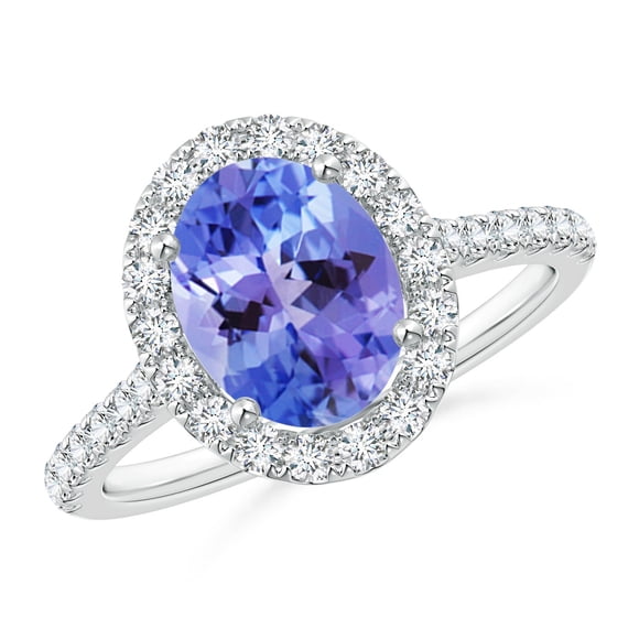 Angara Natural Tanzanite Ring - Prong-Set Oval 1.9 ct Tanzanite Halo Ring with Diamond Accents in Platinum for Women (Ring Size = 6.5)