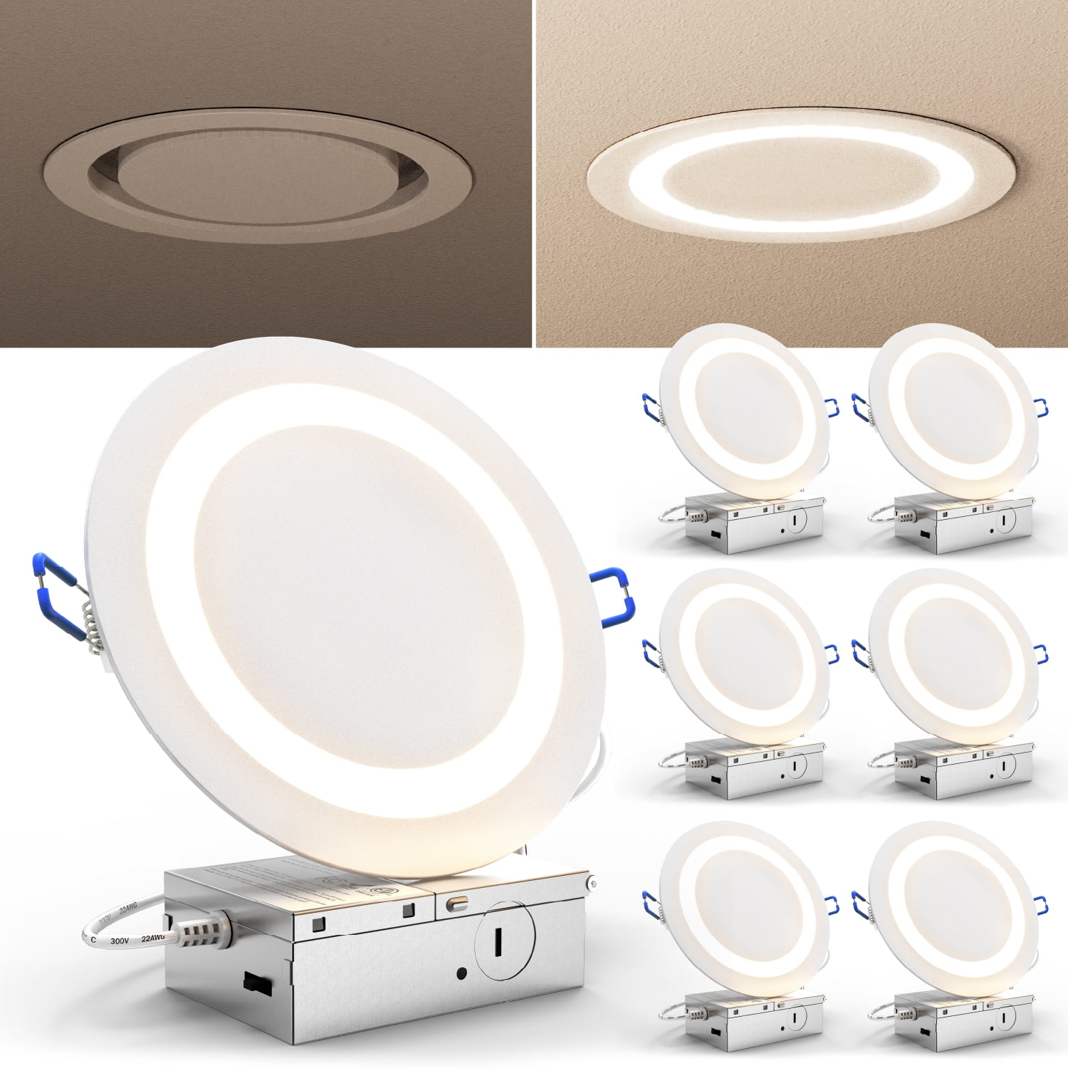 Sunco 12 Pack 6 Inch Canless Recessed LED Lights - Selectable CCT, Dimmable, With Night Light, UL/ETL (Black)
