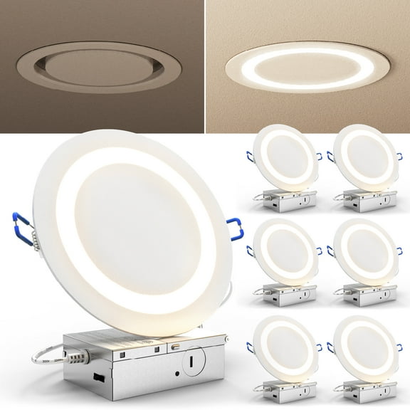 Sunco 6 Pack 6 Inch LED Slim Eclipse Ultra Thin Canless Lights, Ceiling Recessed Lighting with Metal Junction Box, 900 LM, Selectable CCT 2700K/3000K/4000K/5000K/6000K, 14W, Dimmable ETL