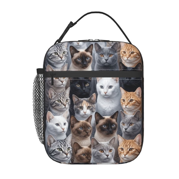 Cute Cat Lunch Box Insulated Lunch Bag For Women Men Reusable Insulated Lunch Box With Side Pocket Cooler Tote Bag Lunchbox For School Work Picnic Hiking