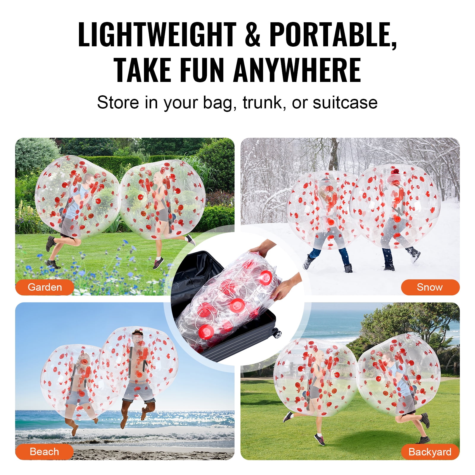 KFFKFF Blow-Up Bumper Sphere Single Pack, 5FT/1.5M Body-Sized Zorb Orbs for Adolescents & Adults, 0.8mm Durable PVC Human-Sized Hamster Bubble Balls for Outdoor Group Fun