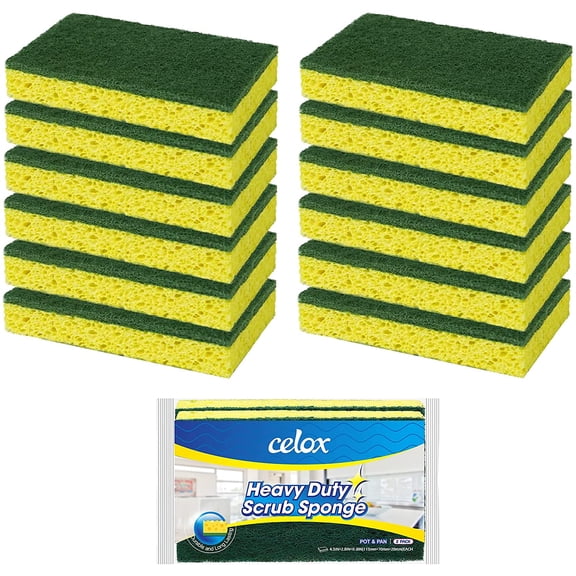12 Pack Dish Sponge for Kitchen, Dual Sided Scrub Heavy Duty, Non Scratch Sponges Perfect for Dishwashing and Household Cleaning, Highly Absorbent and Easy to Dry for Reuse