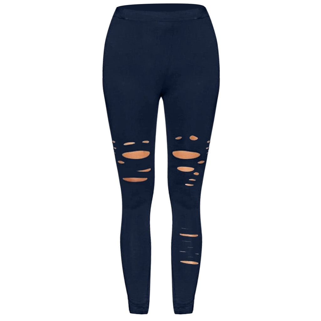 Workout Leggings for Women Fashion Ladies Pure Color Hole Tight Fitting