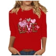thumbnail image 2 of VgaVtl T-Shirt for Women Red Valentines Day 3/4 Sleeve Womens Shirts Casual Love Print Festivals Layering Loose Tops, 2 of 4