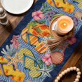 thumbnail image 3 of Nautical Coastal Table Runner 90 Inches, Ocean Flip Flops Coral Starfish Flowers Blue Bed Runner Dresser Scarves Tabletop for Indoor Outdoor Parties/Ceremony/Banquet, 13" x 90", 3 of 9