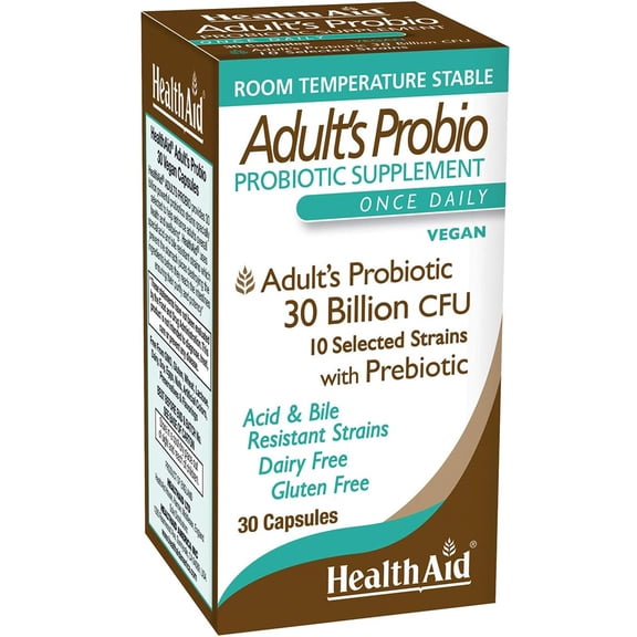 HealthAid AdultsProbio 10 Strains, Once Daily, 30 Billion with Prebiotic, Acid & Bile Resistant Strains, 30 Capsules