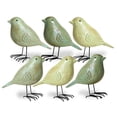 thumbnail image 1 of Americana Art Birds, Set of 6, Statues, Spring Green Colors, Rubbed Tawny Brown Finish, Black Legs, Figurines, Wood and Metal, Detailed, 5 Inches Each, Vintage Primitive Style, 1 of 6