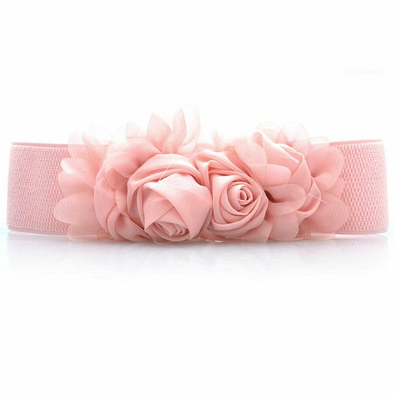 Women's Rose Flower Buckle Stretch Belt Dress Decoration Elastic Waist Belt