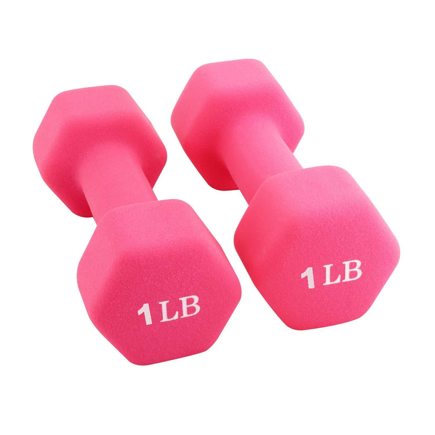 Portzon Set of 2 Neoprene Dumbbell Hand Weights Anti-roll Hex Shape Colorful Anti-Slip 