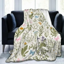 Vintage Wild Flowers Herbs Floral Blanket, Soft Blankets Flannel Bed Throw Cozy Lightweight Plush Gifts for Women Girls Sofa Couch Bedroom Living Rooms Warm All Season, Home Decor, Small 50"x40"