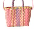 thumbnail image 4 of Woven Bag Colorful Plastic Strip Handle Small Cute Fashionable Square Bag for Summer Beach Light Pink, 4 of 5