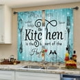 thumbnail image 4 of Rustic Country Wooden Board Kitchen Curtains Short Small Farmhouse Teal Blue Rod Pocket Shiny Stars Turquoise Fork Spoon Bedroom Living Room Treatment Fabric 2 Panels 27.5Wx39H Inch, 4 of 6