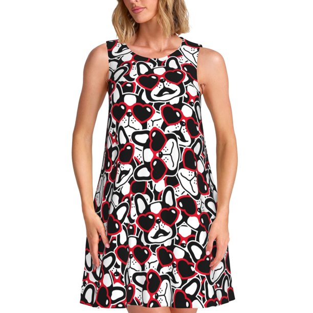 Disketp French Bulldog1 para Vestido sin Mangas para Mujeres, Vestidos de Verano para Mujeres, Casual y Holgado para la Playa