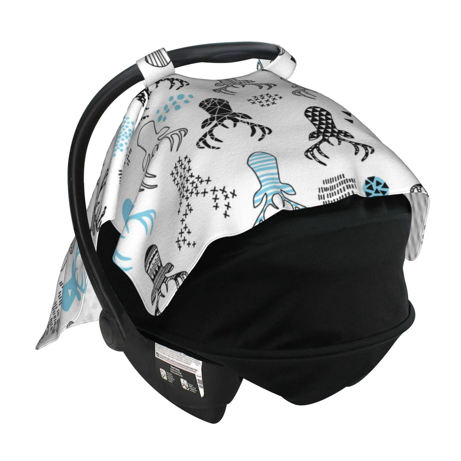 Car Seat Cover Baby - Winter Art Blue and Black Moose Breathable Infant Car Seat Cover for Baby Carseat, Lightweight Comfort Baby Essentials Must Haves Newborn Stuff for Girl Boy