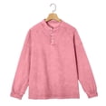 thumbnail image 5 of Daiosportswear Men's Vintage Henley Shirts Classic Long Sleeve Button Shirts Solid Color Casual Distressed Acid Washed Tops Pink XL, 5 of 6