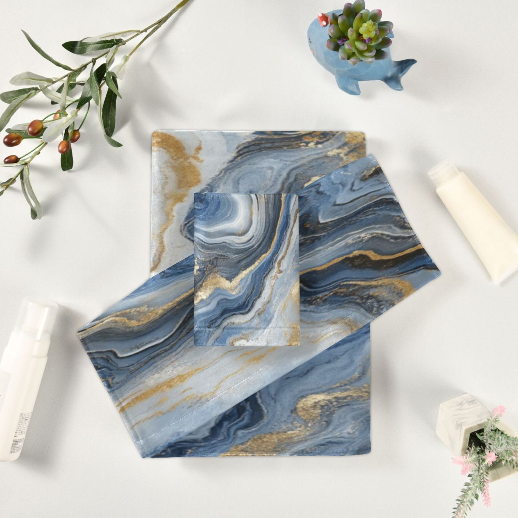 Three-Piece Towel Set Face Towel Towel Set Hand Towel Bath Towel Cotton Bath Towels Bath Towel Sets Hand Bath Towels Blue Marble