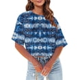 thumbnail image 3 of Posijego T-Shirts Teinture sur Nœuds Graphiques pour Femmes Été Décontracté Col Rond Manches Courtes Crop Tops, 3 of 6