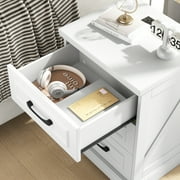 IDEALSOUL Nightstand for bedroom, White Farmhouse End Table with Charging Station, 3 Drawers Storage