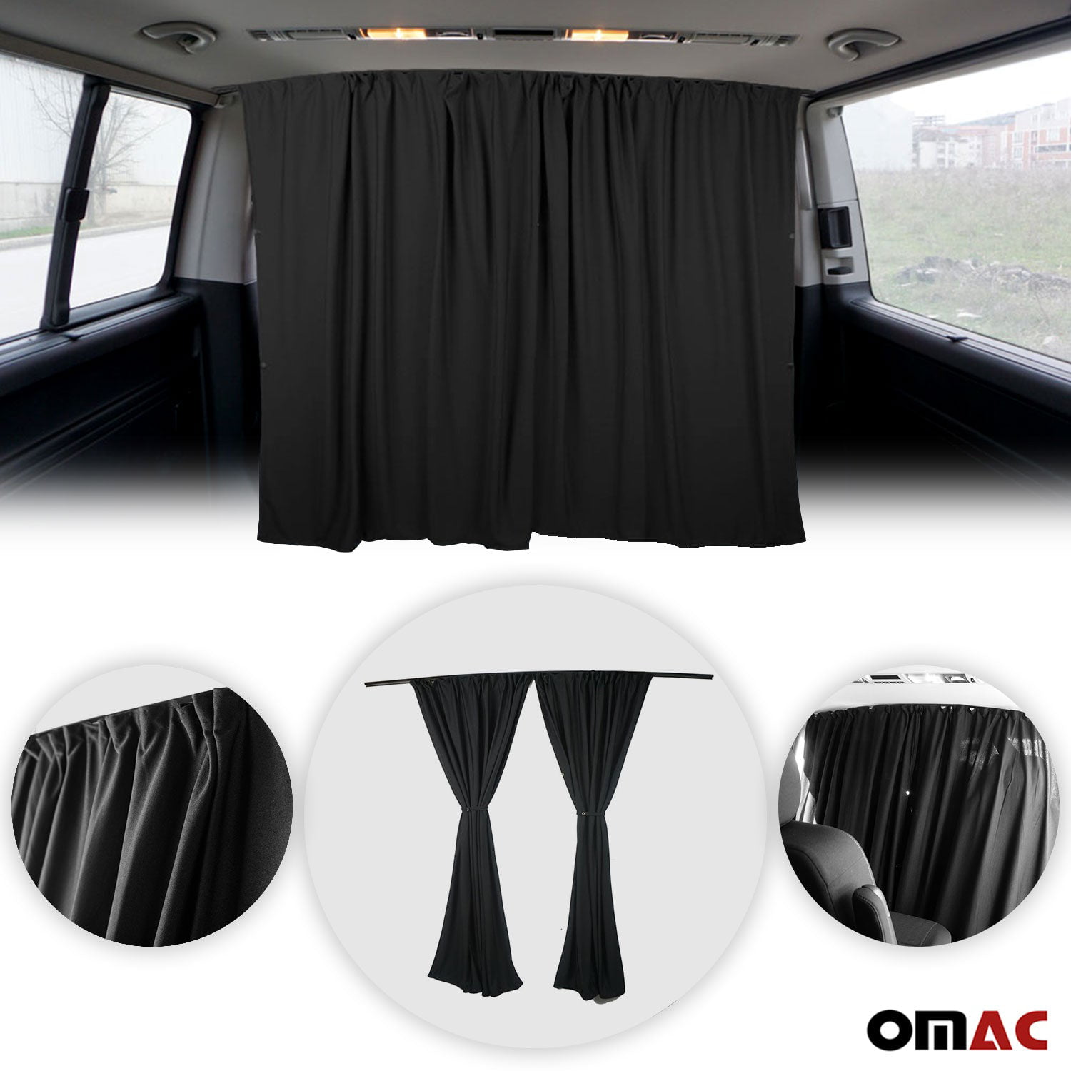 Fits Gmc Cab Divider Van Cabin Curtain Campervan Kit Black