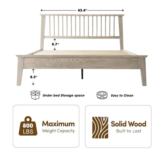 East West Furniture Queen Wooden Platform Bed Frame, Driftwood Gray Oak Finish, Morden Style