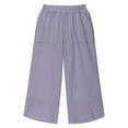 thumbnail image 6 of MKOSPLRT Linen Wide Leg Pants for Girl Elastic Waist Baggy Harem Pants Solid Color Lounge Copped Pants Lightweight Vacation Pants with Pocket, 6 of 9